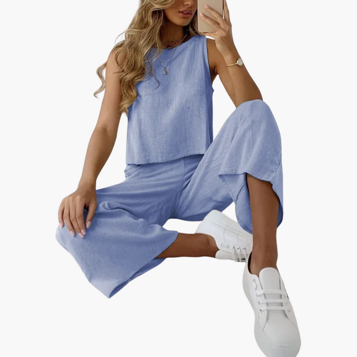Women’s Summer Two-Piece Set with Shorts and Short-Sleeve Top