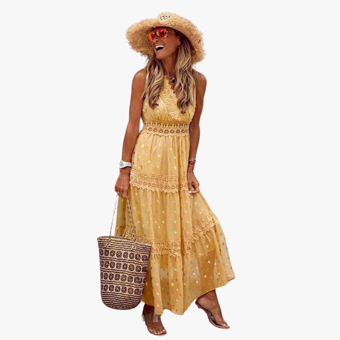 Women’s Maxi Dress with Halter Neck and Boho Prints