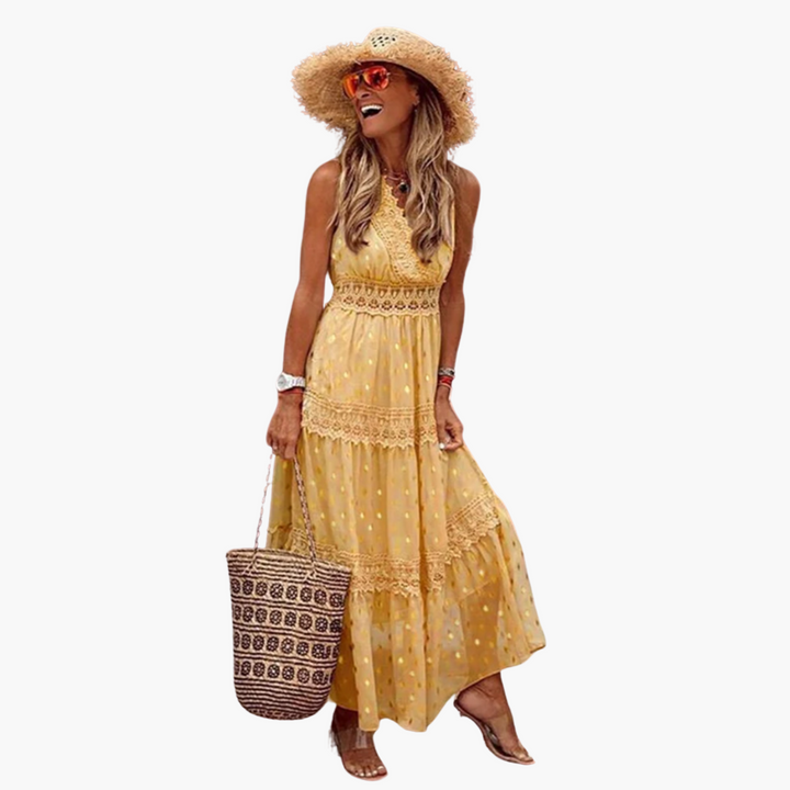 Women’s Maxi Dress with Halter Neck and Boho Prints