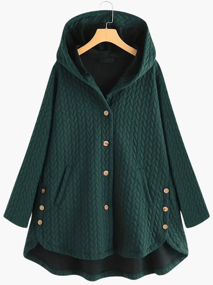 Women’s Hooded Winter Coat with Button-Up Front and Long Length