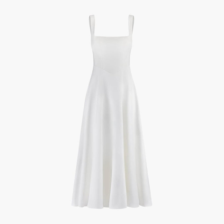 Women’s Midi Dress with Square Neckline and Flared Skirt