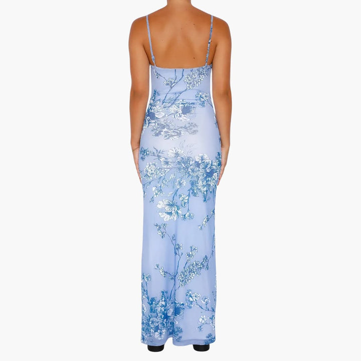 Women’s summer dress with spaghetti straps and floral print