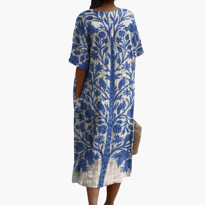 Floral V-Neck Midi Dress Women – Short Sleeve Summer Dress