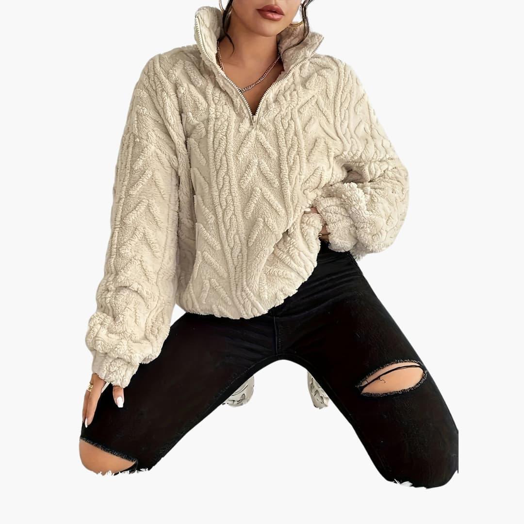 Cable-Knit Fleece Pullover - Women's Cozy Long Sleeve Top -  Made By Riley