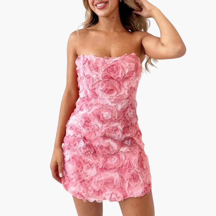 Women’s Strapless Dress with 3D Floral Appliqué