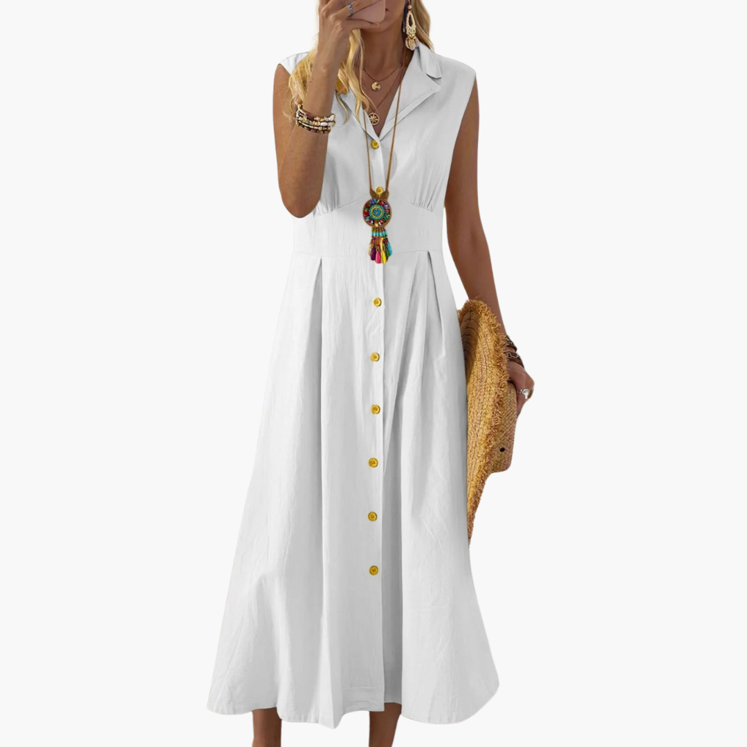 Button-Down Collared Midi Dress – Women's V-Neck Summer Style -  Made By Riley