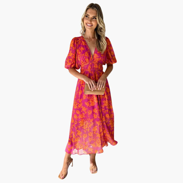 Women’s Maxi Dress with V-Neck and A-Line Skirt