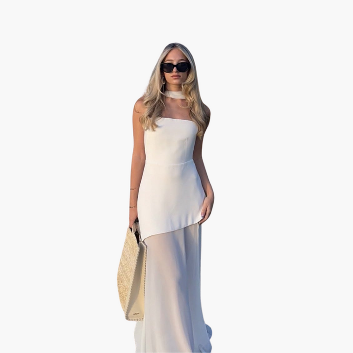 Women’s Evening Dress with Sheer Skirt and Overlay