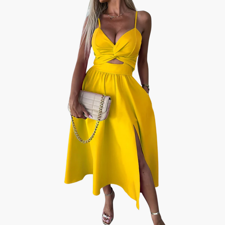 Women’s Midi Dress with Twist Front and Cut-Out