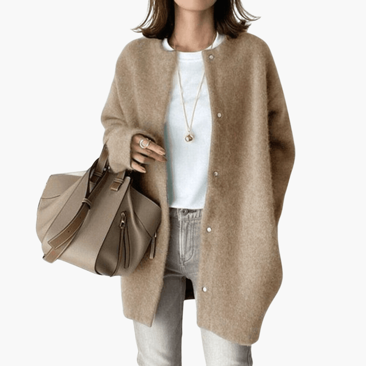 Women’s Longline Coat with Button Fastening and Structured Collar