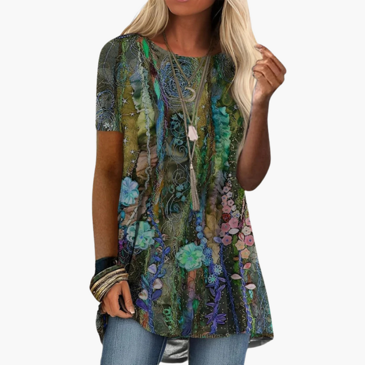 Women’s Blouse with Floral Print and Short Sleeves