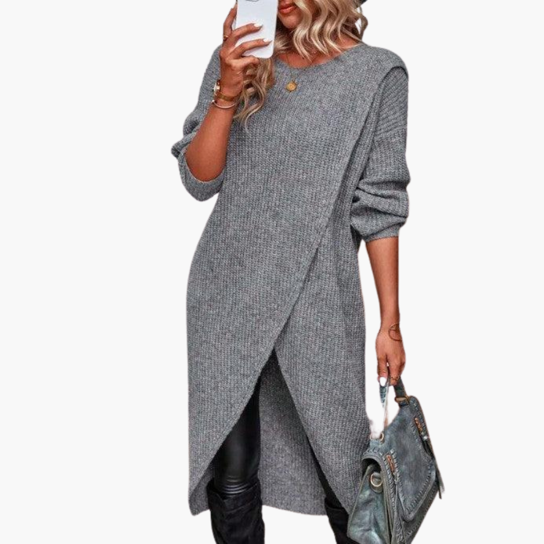 Asymmetrical Hem Sweater Dress - Women's Long Sleeve Knit -  Made By Riley