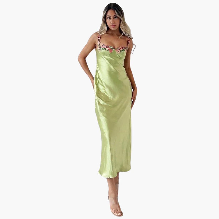 Women’s Embroidered Sleeveless Dress with Spaghetti Straps