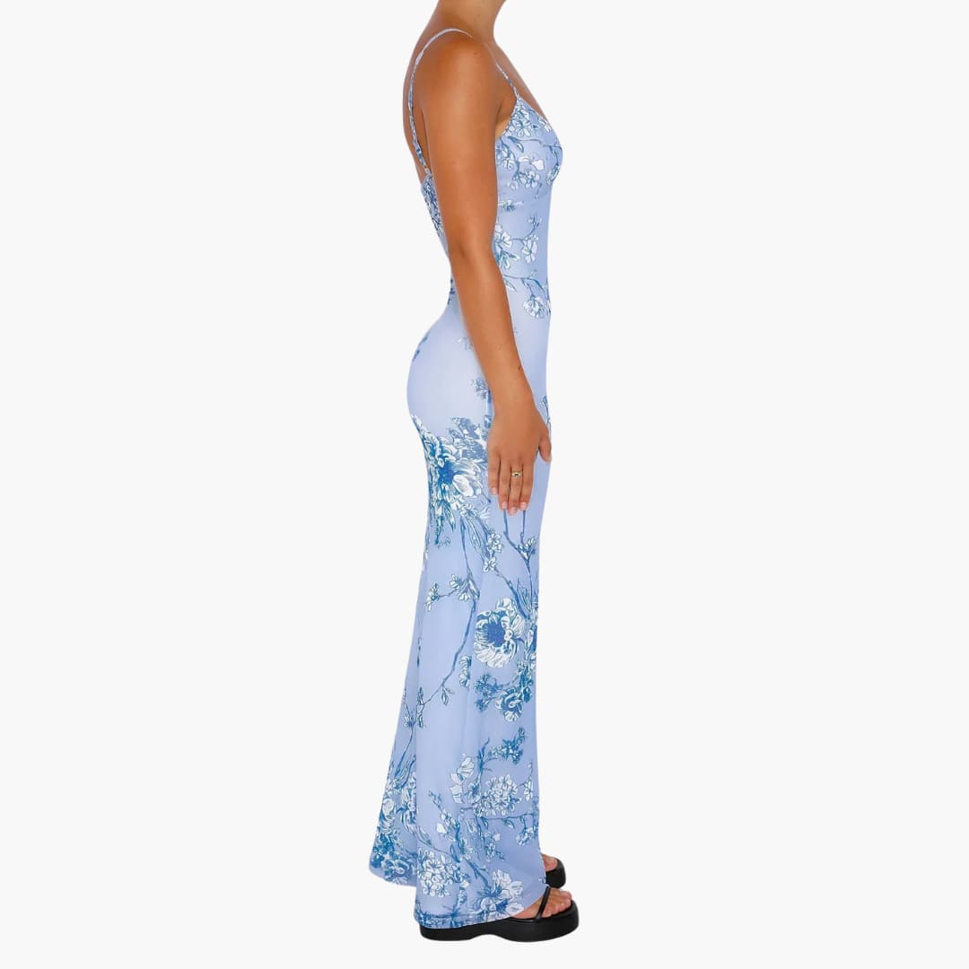Women’s summer dress with spaghetti straps and floral print