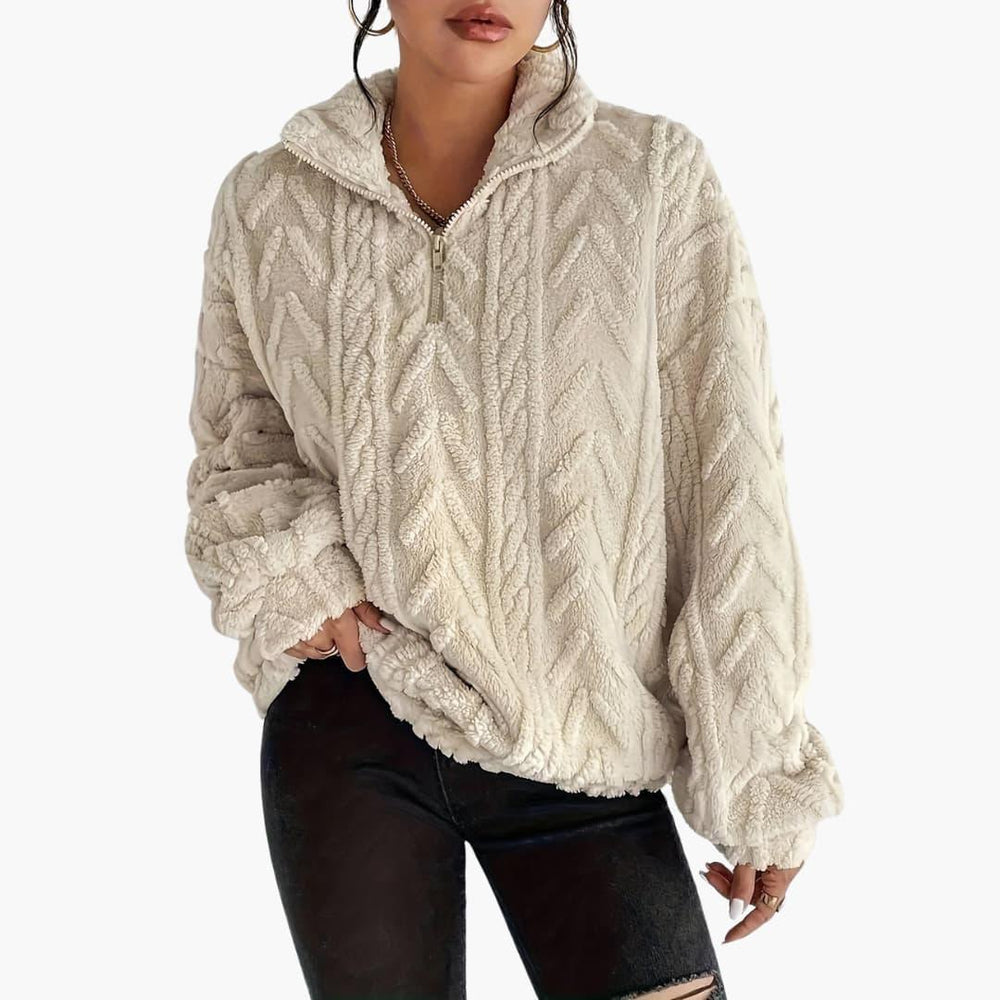 Cable-Knit Fleece Pullover - Women's Cozy Long Sleeve Top -  Made By Riley
