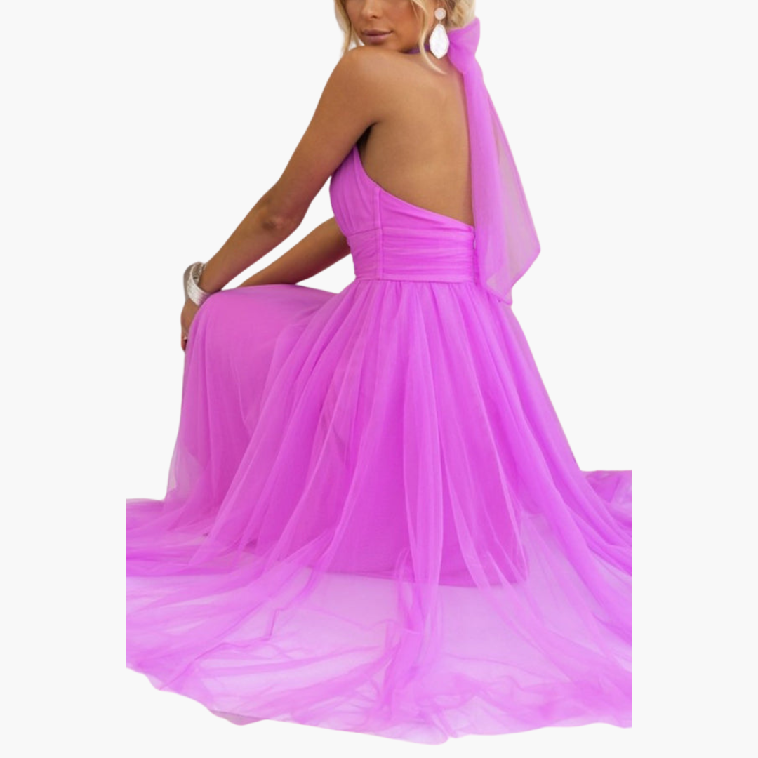 Women’s Tulle Dress with Halter Neck and Flowing Skirt