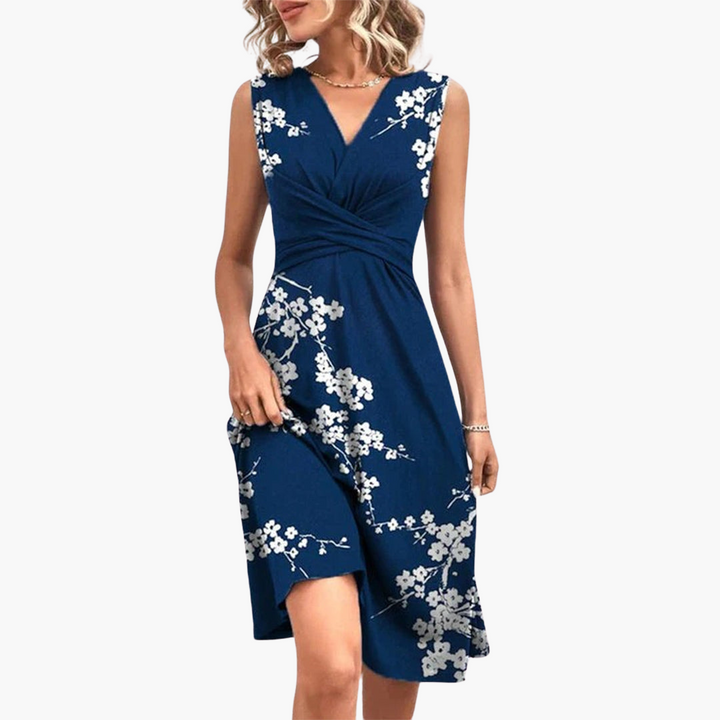 Women’s Midi Dress with Sleeveless Design and Knee - Length Cut