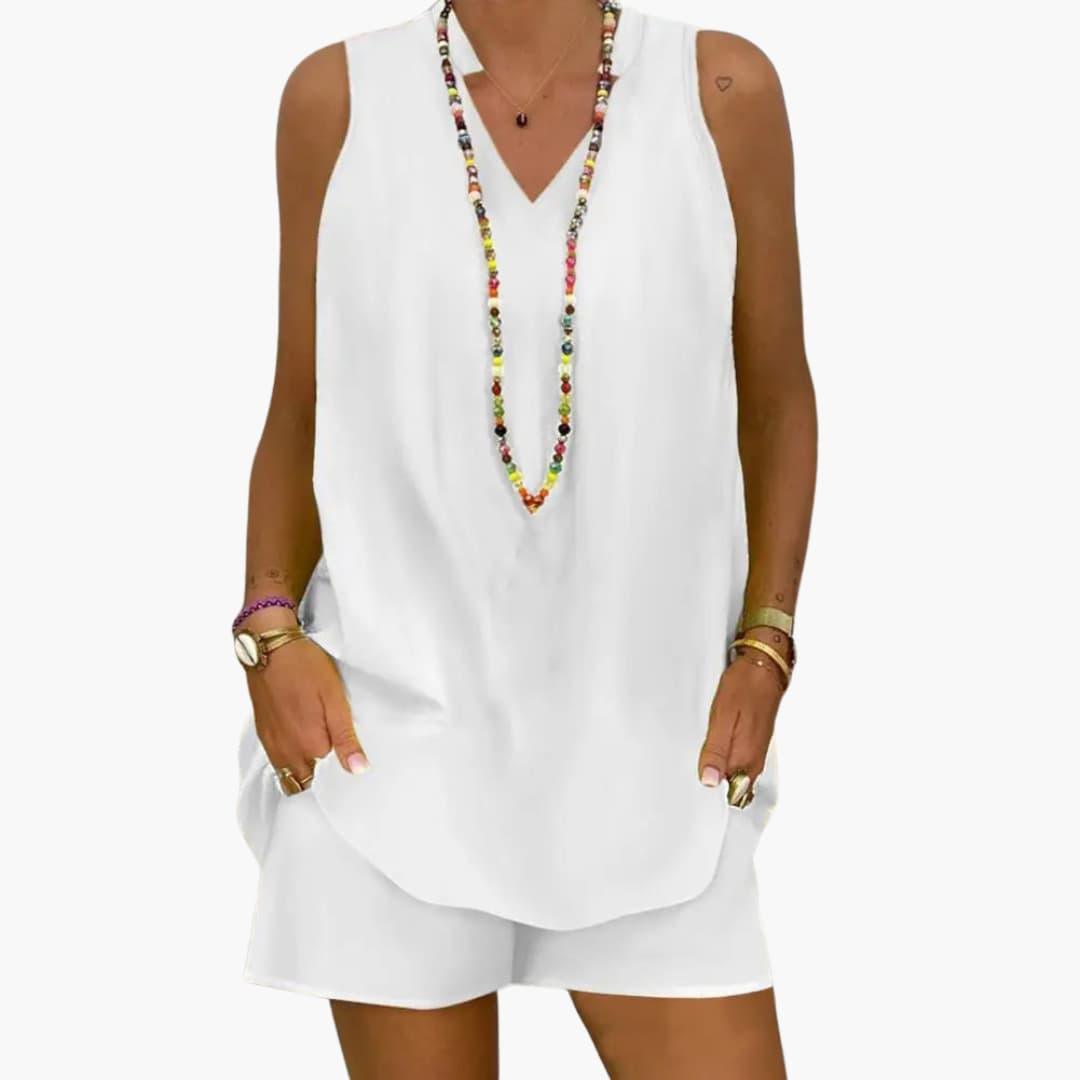 Casual Summer Lounge Set – Women's Sleeveless V-Neck Co-ord -  Made By Riley