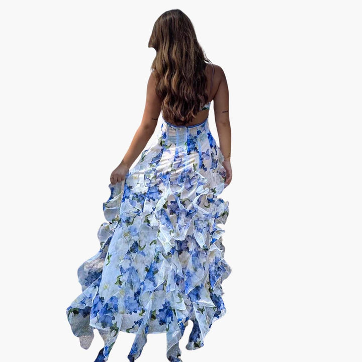 Women’s Maxi Dress with V-Neckline and Ruffled Skirt