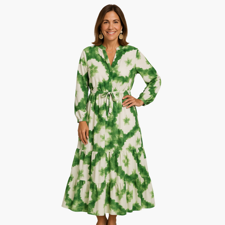 Women’s Maxi Dress with Tie Waist and V-Neck