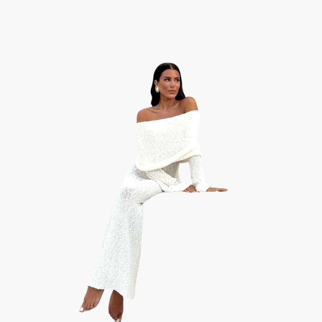Women’s Off-Shoulder Maxi Dress with Decorative Finish