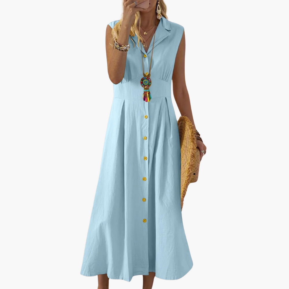 Button-Down Collared Midi Dress – Women's V-Neck Summer Style -  Made By Riley