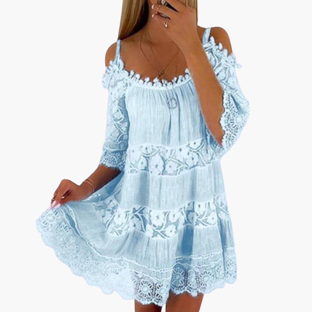 Women’s Cold Shoulder Dress with Lace Detailing and Short Sleeves