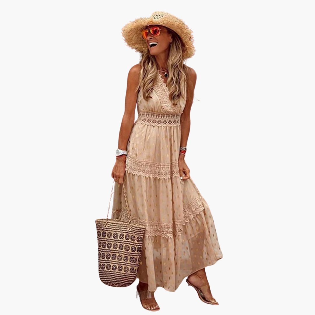 Women’s Maxi Dress with Halter Neck and Boho Prints