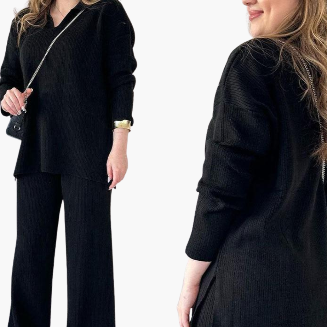 Women’s V-Neck Two-Piece Set with Wide-Leg Pants