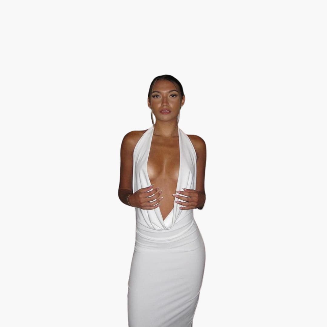 Women’s Halterneck Maxi Dress with Deep V-Neck and Open Back