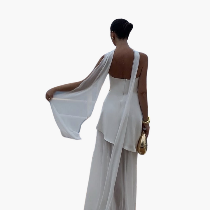 Women’s Evening Dress with Sheer Skirt and Overlay