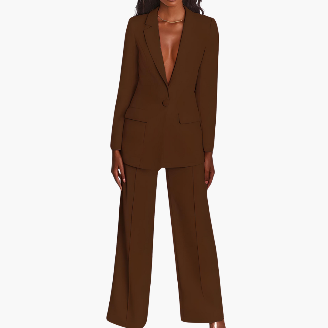 Women’s Suit Set with Single-Button Blazer and Straight-Leg Pants