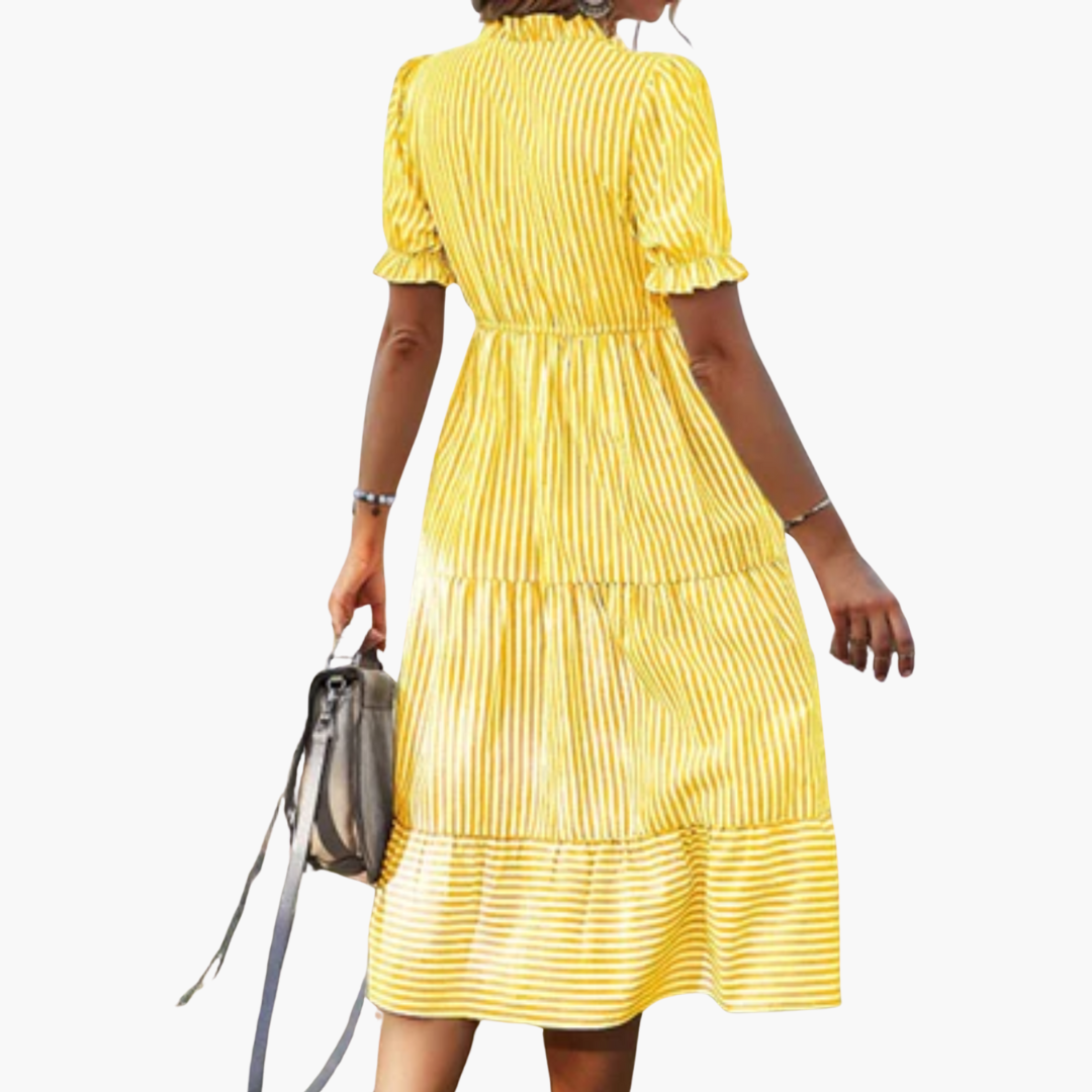 Women’s Dress with V-Neck and Puff Sleeves