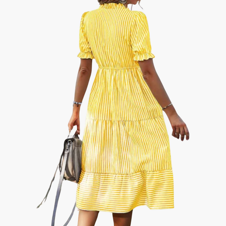 Women’s Dress with V-Neck and Puff Sleeves