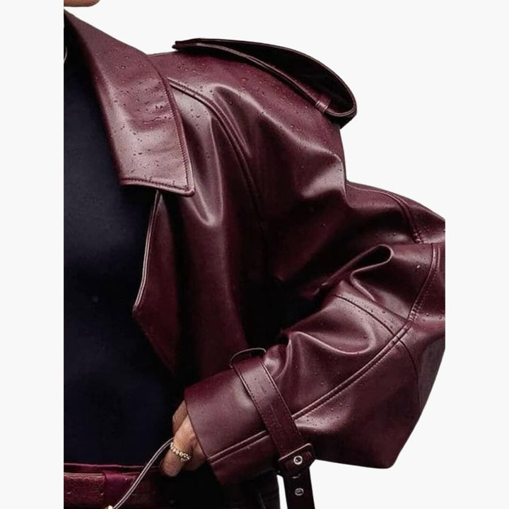 Women’s Cropped Biker Jacket with Front Buttons and Collar