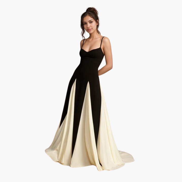 Women’s Maxi Dress with Sweetheart Neck and Colourblock