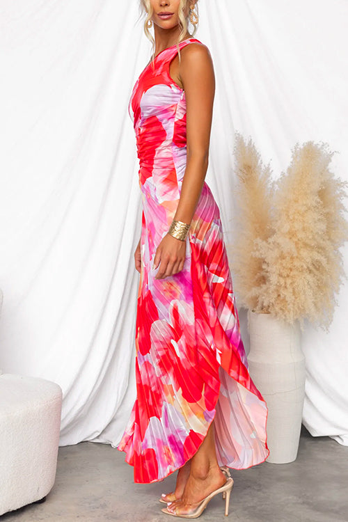 Women’s Summer Dress with One-Shoulder and Pleated Design