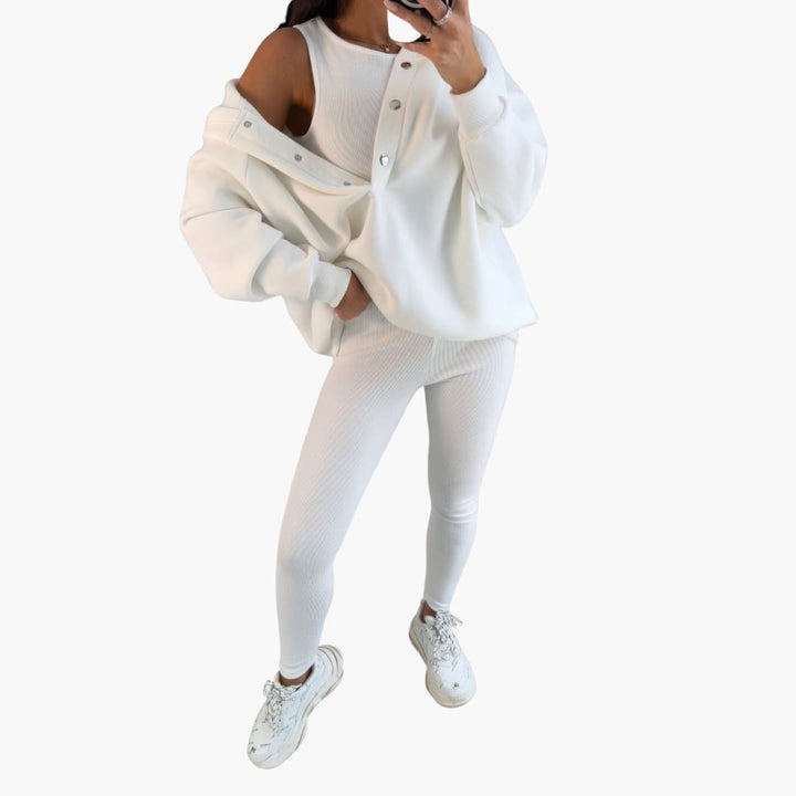Women’s Three-Piece Lounge Set with Vest Long Sleeve Top and Pants