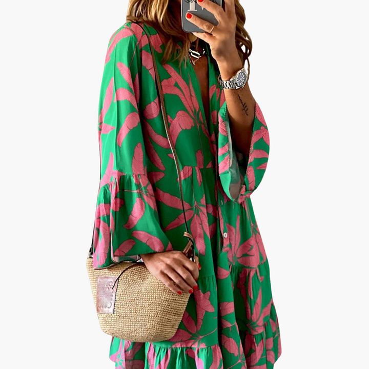 Women’s Dress with Button Front and Tiered Hem