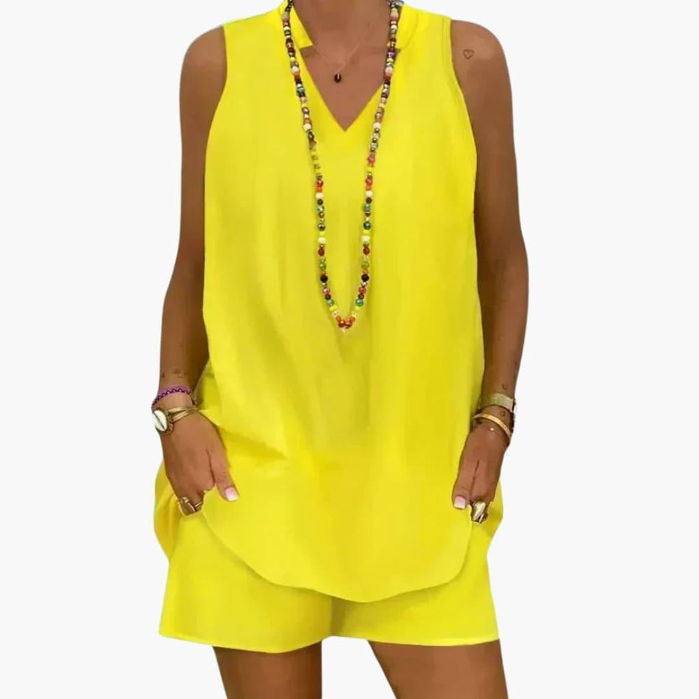 Casual Summer Lounge Set – Women's Sleeveless V-Neck Co-ord -  Made By Riley