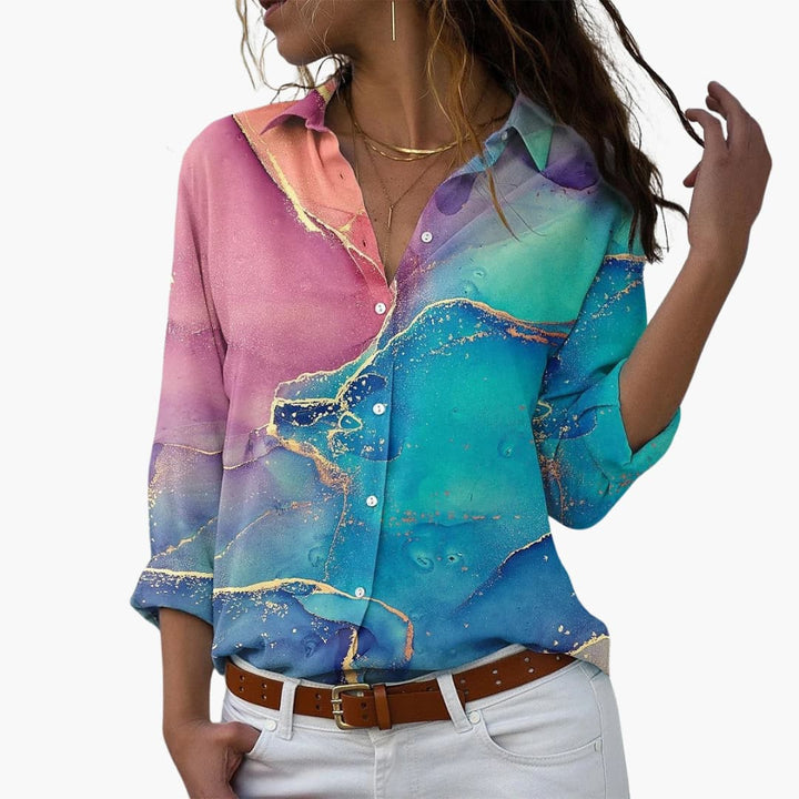 Women’s Blouse with Button Fastening and Printed Design