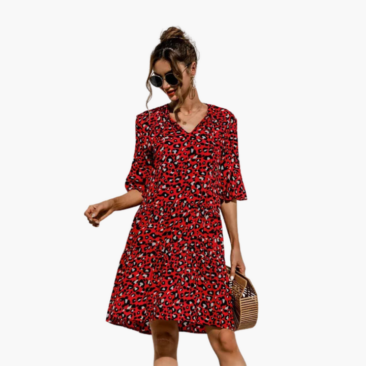 Women’s Mini Dress with Leopard Print and Drop Waist