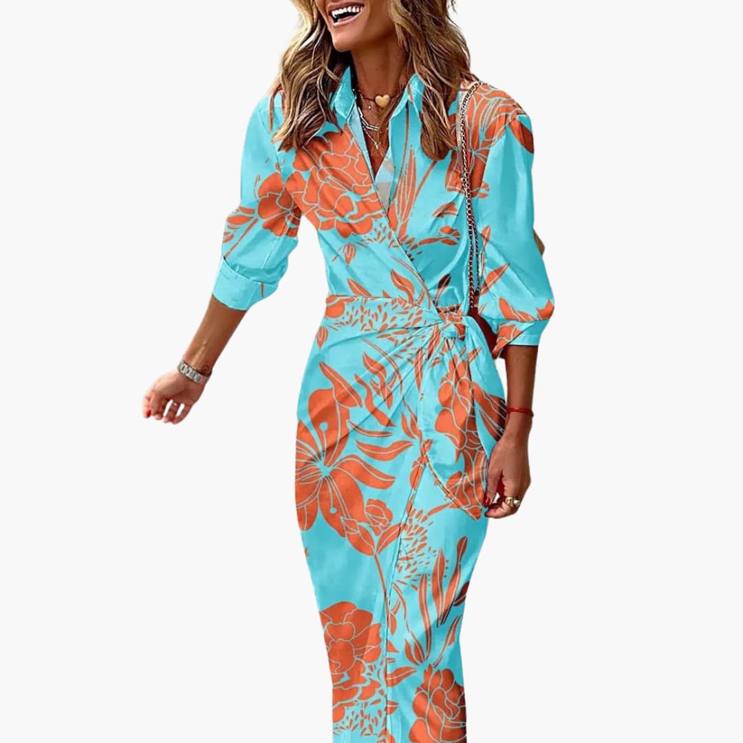 Women’s Shirt Dress with Wrap Silhouette and Waist Tie