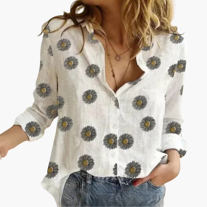 Women’s Blouse with Button Fastening and Printed Design