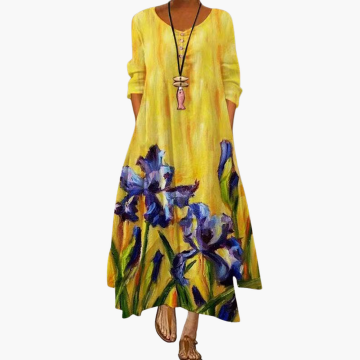 Women’s Maxi Dress with Asymmetric Hem and Long Sleeves