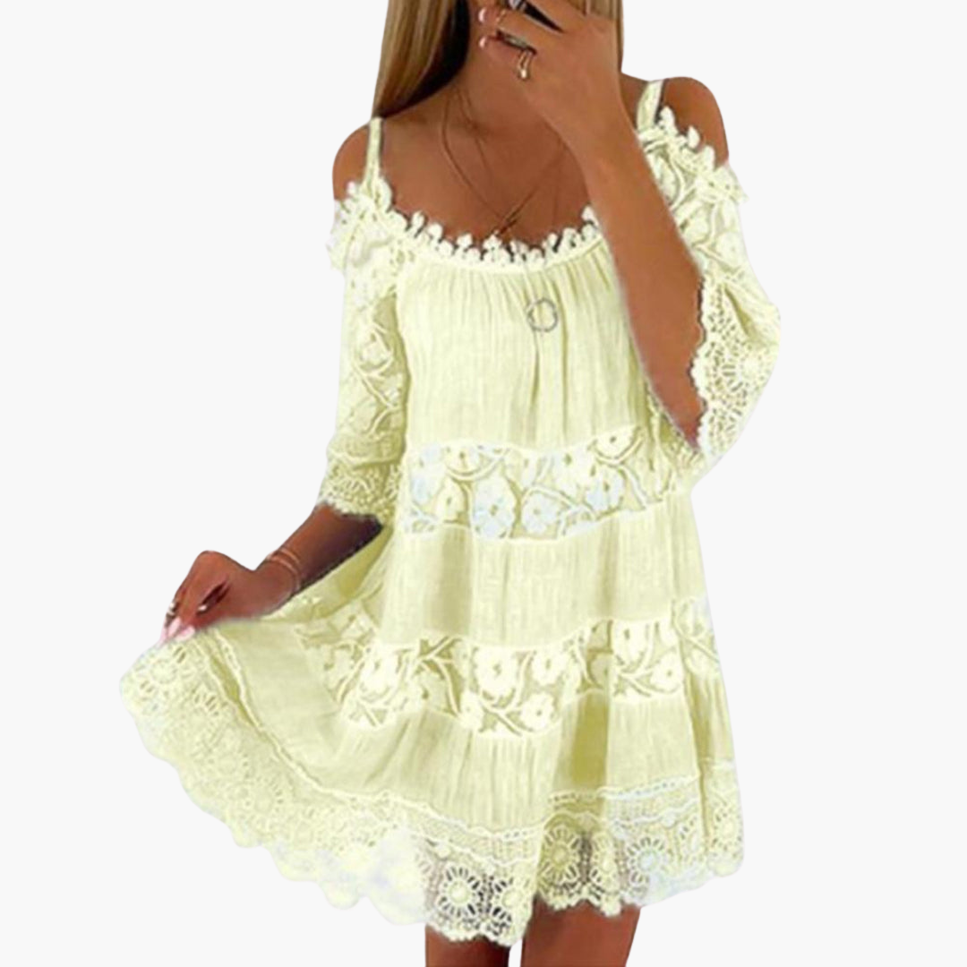 Women’s Cold Shoulder Dress with Lace Detailing and Short Sleeves