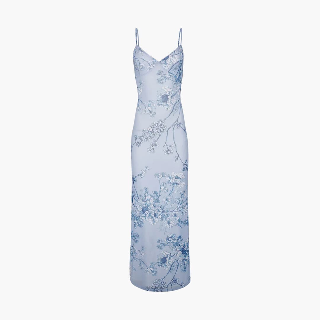 Women’s summer dress with spaghetti straps and floral print