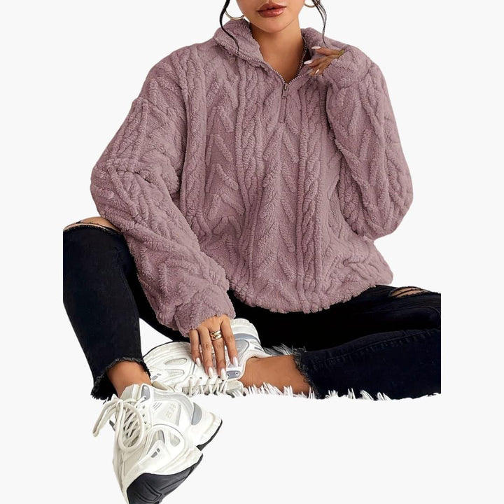 Cable Knit Half-Zip Fleece Sweatshirt - Cosy Fit for Women -  Made By Riley