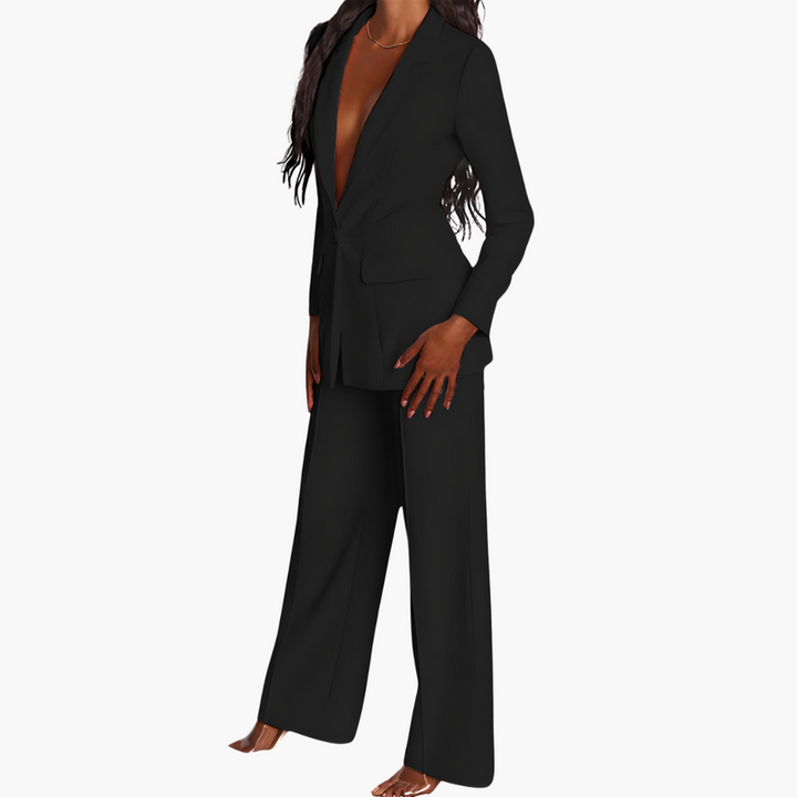 Women’s Suit Set with Single-Button Blazer and Straight-Leg Pants