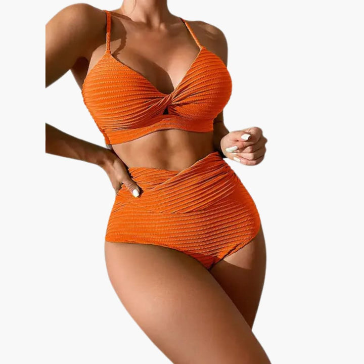 Women’s Bikini Set with High - Waisted Bottoms and Leopard Print